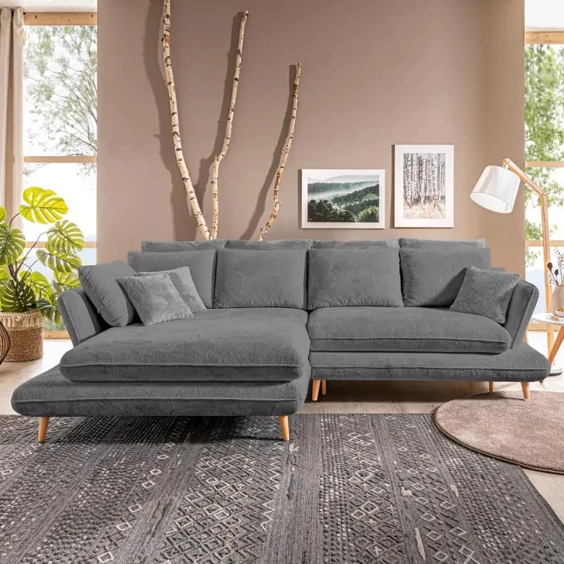 Narożnik MONTE Lewostronny z funkcją spania, pojemnikiem i poduszkami, Sorriso 04 Szary WERSAL