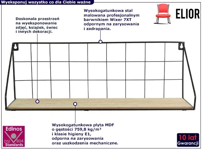 Czarna industrialna druciana półka wisząca - Erna