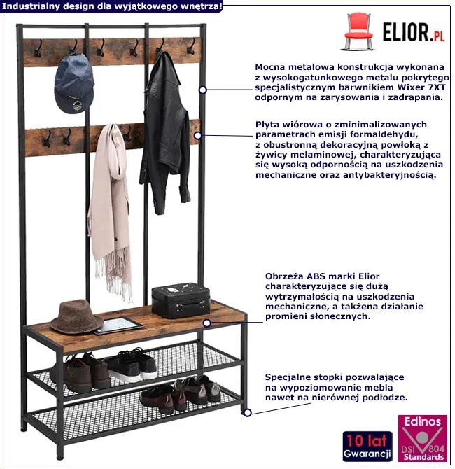 Loftowy Wieszak Z Siedziskiem I 2 Półkami N6-C01