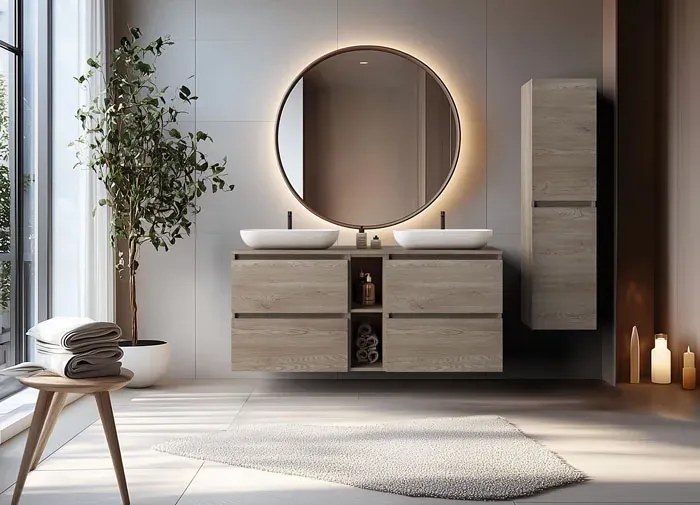 Nowoczesny zestaw mebli do łazienki ciemny dąb K9-T32