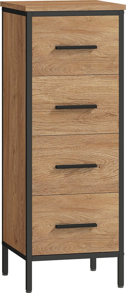 HOMCOM szafka łazienkowa, 4 szuflady, kompaktowa, styl industrialny, płyty wiórowe, metal