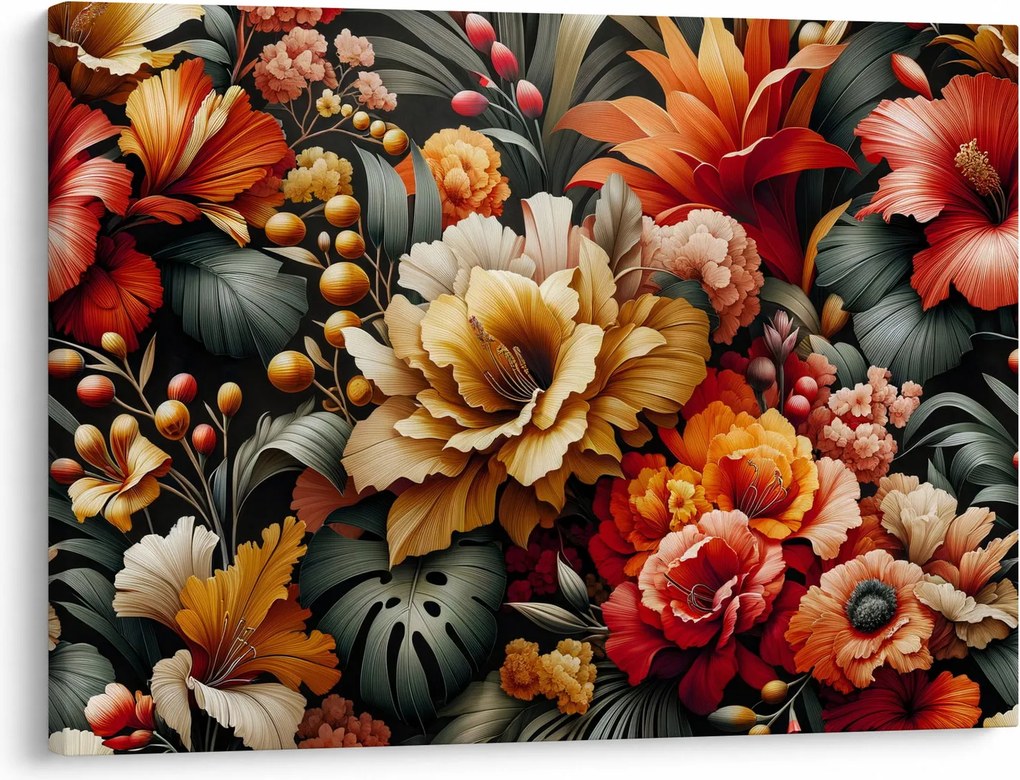 Obraz - Pomarańczowo-czerwone kwiaty (70x50 cm)