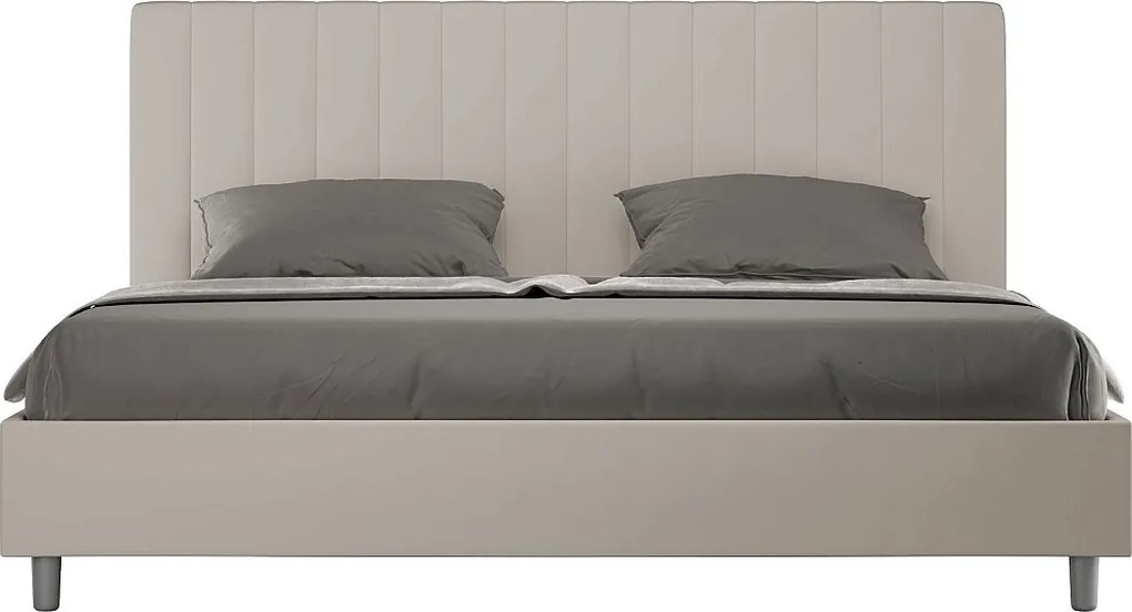 Łóżko bez stelaża tapicerowane 200x210 sztucznej skóry szaro-beżowy Agueda