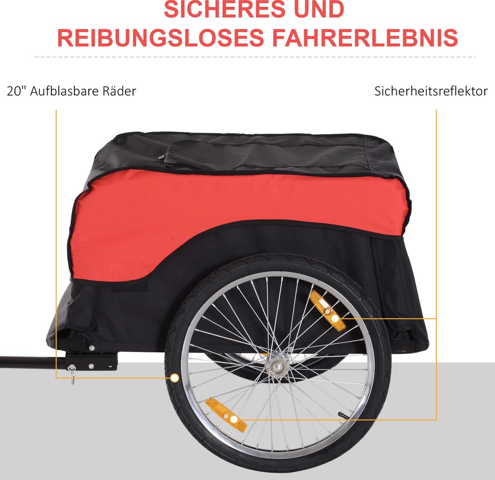 HOMCOM Przyczepka Rowerowa Bagażowa Transportowa 130x77x65cm Czerwona Czarna | Aosom PL