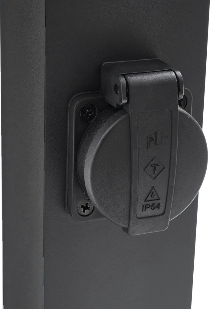 Lampa zewnętrzna czarna z kolcem do ziemi i dławikiem kablowym 65 cm z gniazdem IP44 - Baleno