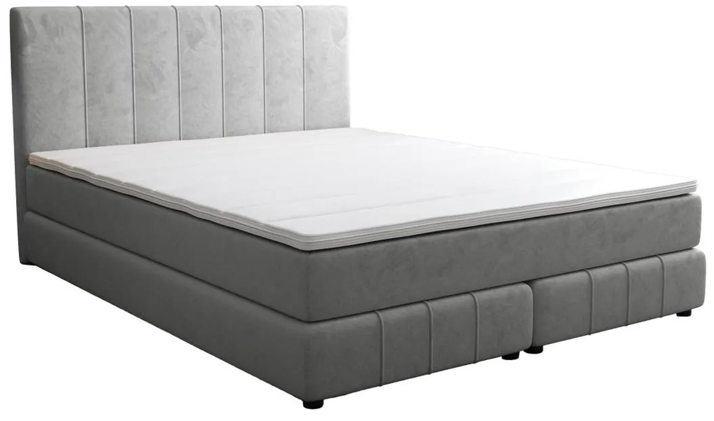 Zestaw łóżko kontynentalne z zagłówkiem + stelaż + materac + nakładka na materac - 160 x 200 cm - Welur - Jasnoszary - HIDA marki YSMÉE