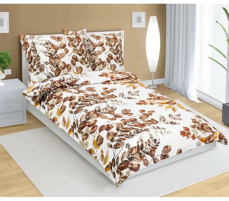 Bellatex Pościel bawełniana Listowie brązowy, 140 x 220 cm, 70 x 90 cm, 140 x 220 cm, 70 x 90 cm