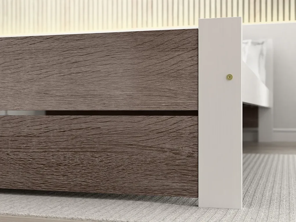 Łóżko IKAROS DOUBLE 180 x 200 cm, biały/dąb truflowy Stelaż: Ze stelażem listwowym rolowanym, Materac: Materac Somnia 18 cm