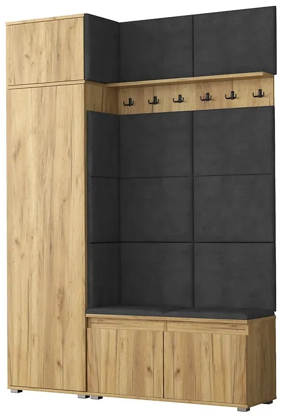 Garderoba z szafą i nadstawką do przedpokoju dąb craft + szary S5-R64