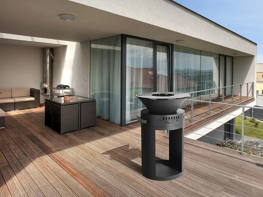 Grill Plancha Brasero na Węgiel i Drewno Czarny 49 x 49 x 92 cm z Przechowalnią Drewna