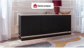 Komoda 3-drzwiowa z oświetleniem LED z MDF - Czarny i efekt białego marmuru - DEVIKA