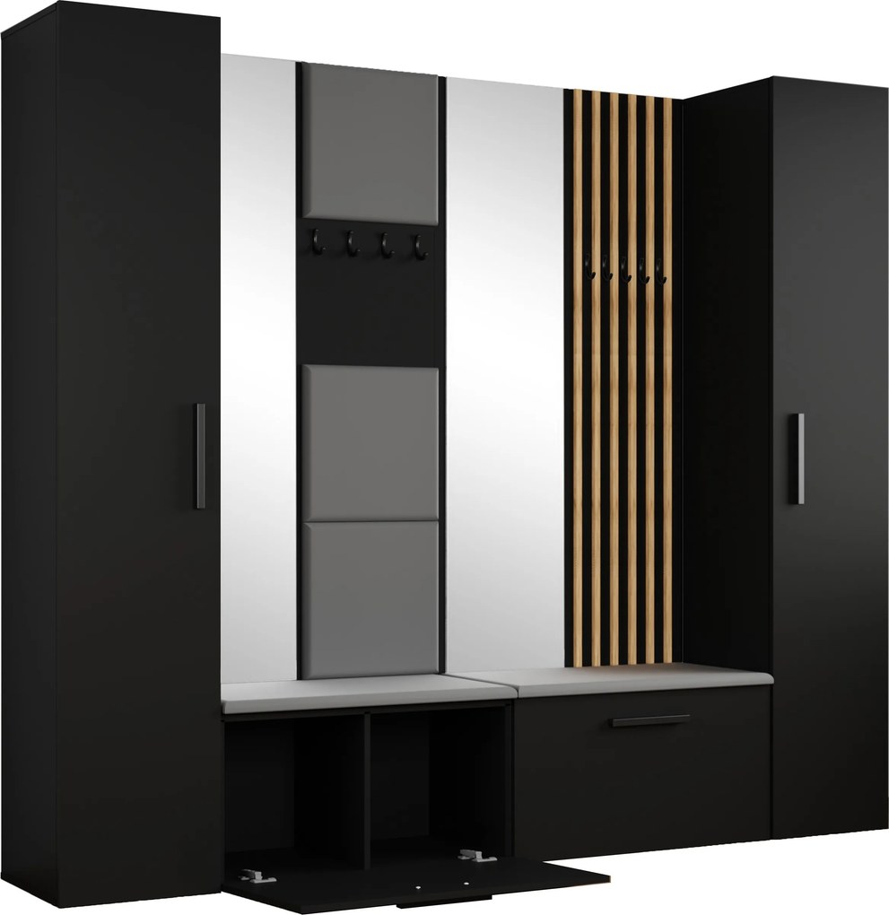 Masseno Garderoba MODULO 241,2/204/40 cm do Przedpokoju Nowoczesna Czarna