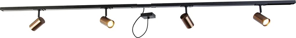 System szynowy 1-fazowy ciemny brąz z 4 reflektorami i kwadratowym zasilaczem - Jeana