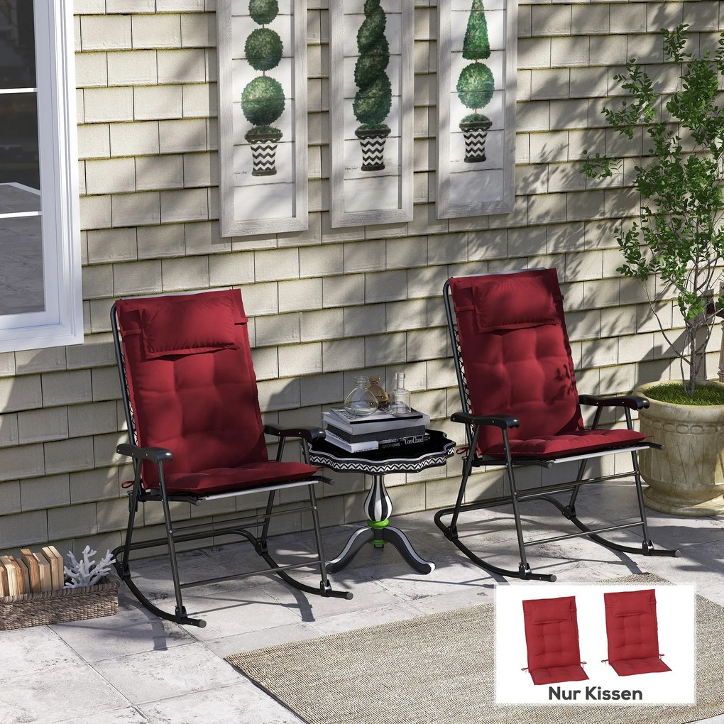 Outsunny Zestaw 2 odpornych na wodę poduszek na leżak ogrodowy 50x116x5 cm, Bordowy