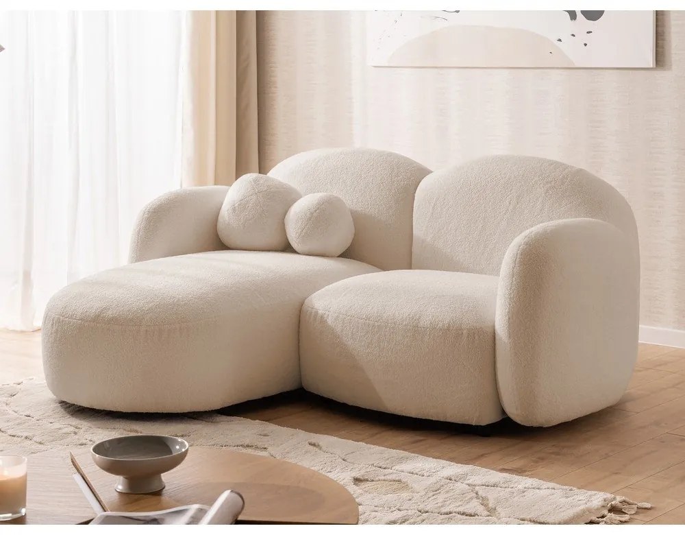 Jasnobrązowy narożnik z materiału bouclé (lewostronny/z szezlongiem) Orbit – Ropez