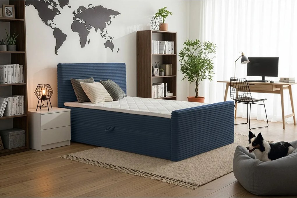 Łóżko kontynentalne Trento 160 z pojemnikiem, tkanina Velo granatowy (88)