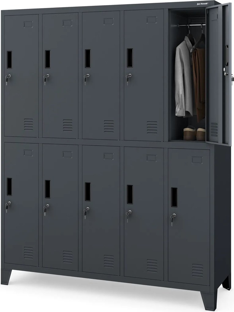 Metalowa szatnia 10-skrytkowa Bartek 136x45x172 cm, antracyt