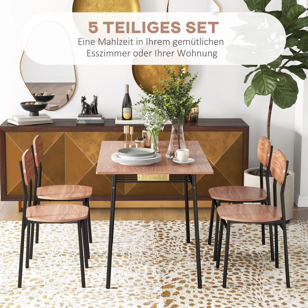 HOMCOM Zestaw stolik stołowy z krzesłami do jadalni, design przemysłowy, 110 cm x 70 cm x 75 cm, Brąz