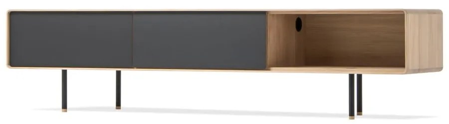Czarno-naturalna szafka pod TV z litego drewna dębowego 200x48 cm Fina – Gazzda