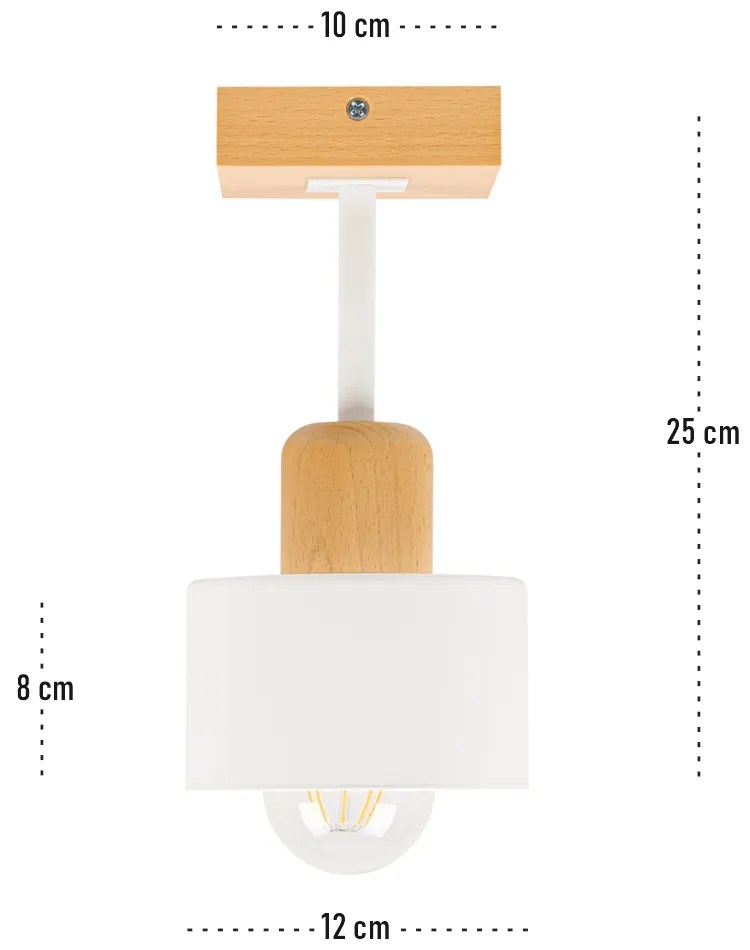 Biała lampa sufitowa, jednopunktowy spot DWE10x10BU z drewna i metalu