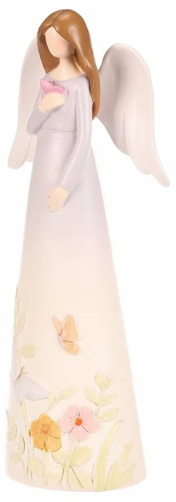Dekoracja figurka kwiatowy anioł, fioletowy, 9 x 6x 21 cm, żywica poliestrowa