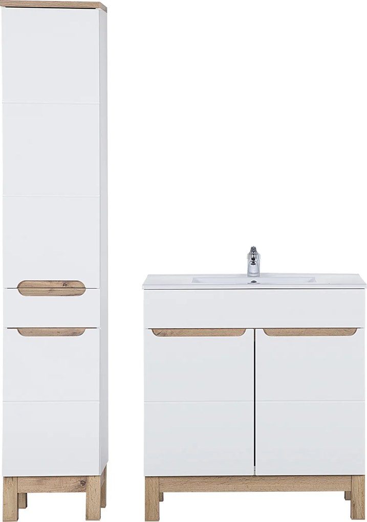Zestaw białych mebli łazienkowych Bali 007 - szafka 80 cm z umywalką i słupek
