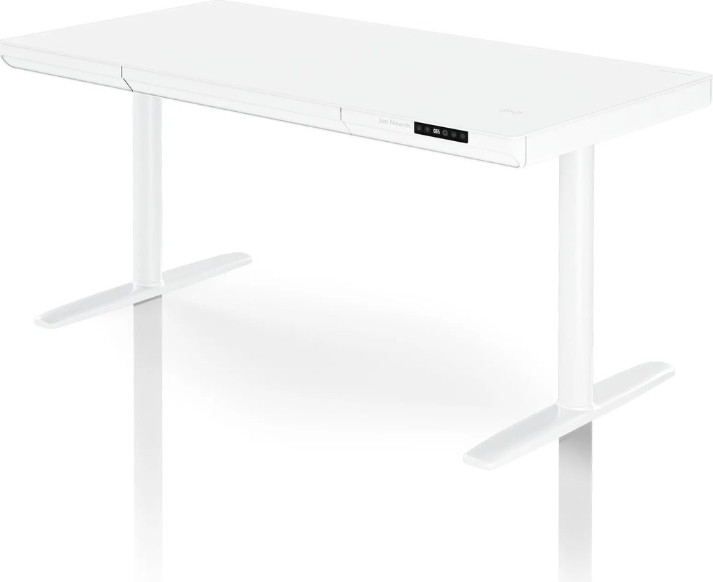 Biurko elektryczne sit-stand z szufladą i ładowarką bezprzewodową Qi białe, 1400 mm: ELLIS