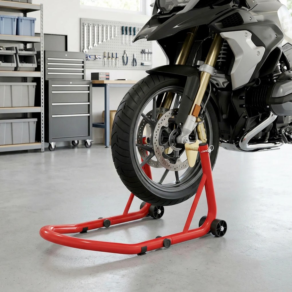 HOMCOM Stojak Motocyklowy Zestaw do Przedniego/Tylniego Koła Podnośnik Motocyklowy do 544 kg Stalowy Czerwony