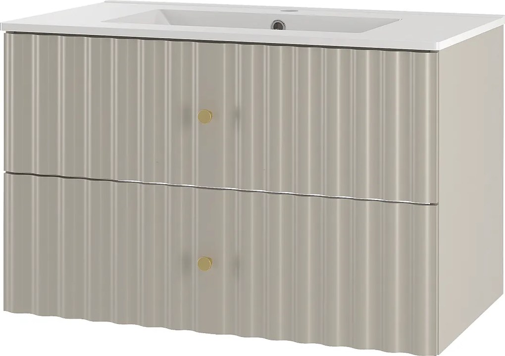 Kaszmirowy Zestaw Łazienkowy 80cm Szafka z Umywalką Ryflowane Fronty Aqua