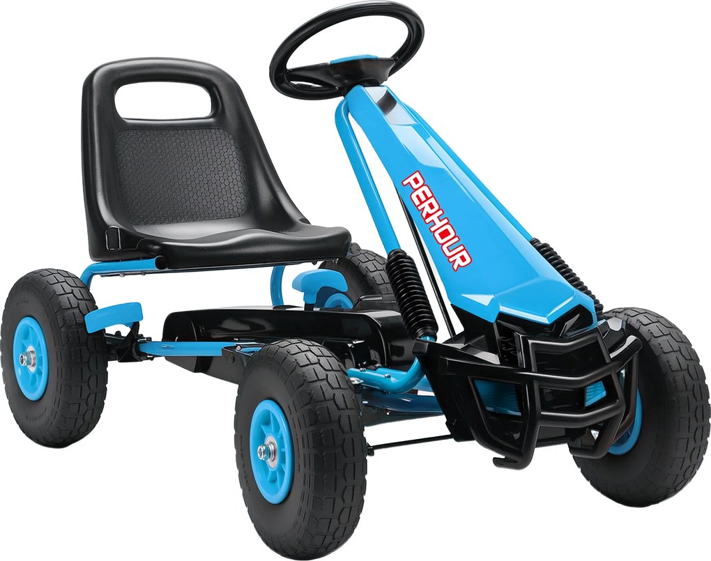 AIYAPLAY Gokart na pedały dla dzieci, regulowane siedzisko, koła EVA, hamulec, sprzęgło, 3-8 lat, niebieski