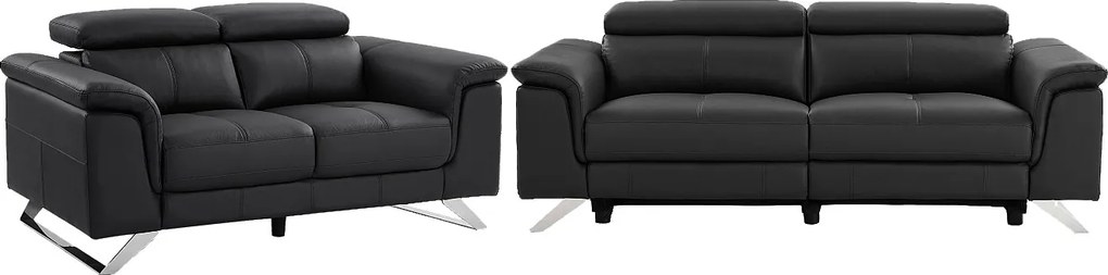 Kanapa 3-osobowa rozkładana elektryczna i Kanapa 2-osobowa ze skóry w kolorze czarnym BREYT II