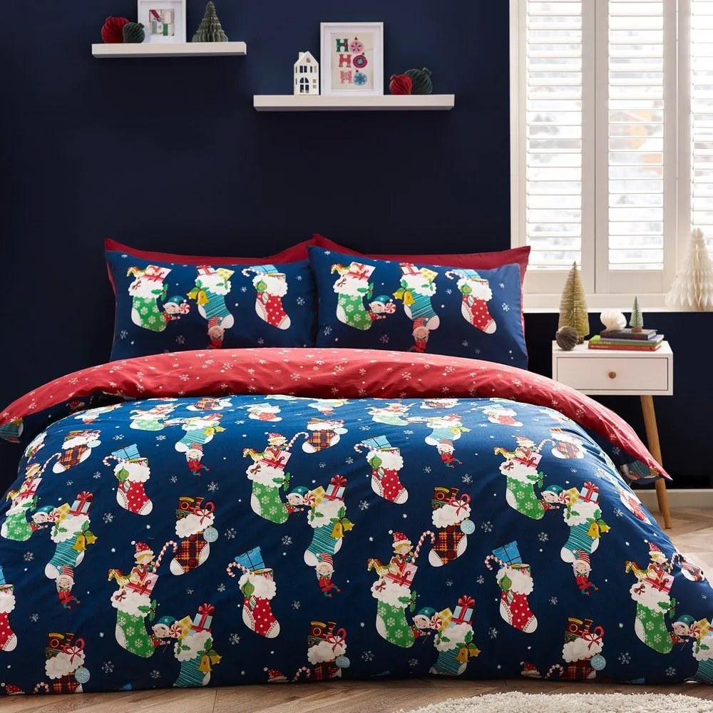 Czerwono-niebieska pościel dziecięca dwuosobowa 200x200 cm Christmas Elves – Catherine Lansfield