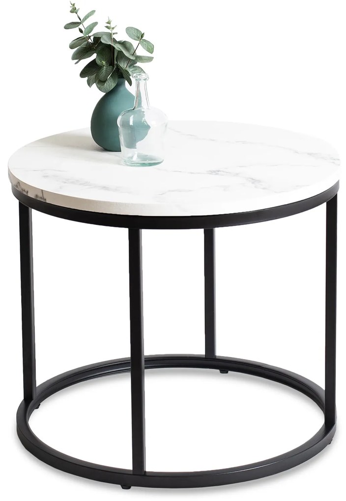 Stolik Kawowy CONNY 53 cm Biały Marmur/Czarny Nowoczesny Glamour