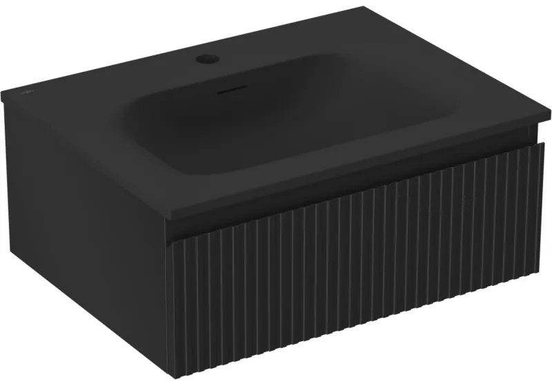 Mexen Rivel szafka łazienkowa 60 cm z umywalką Vela, 1 szuflada, ryflowana , czarna mat - 91A20-06023-1-BF71-W23M71