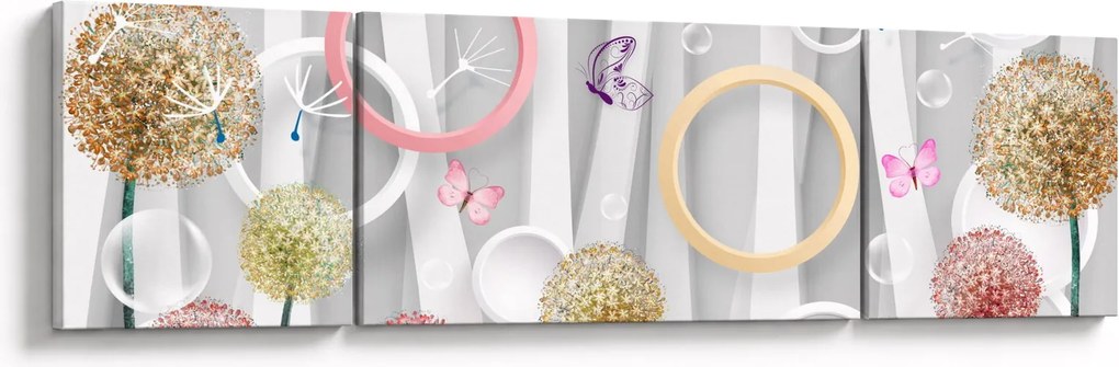 Abstrakcyjny obraz z dmuchawcami (170x50 cm)