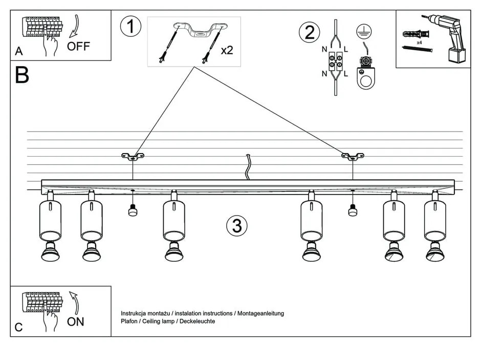 Biała lampa sufitowa Nice Lamps Etna 6L