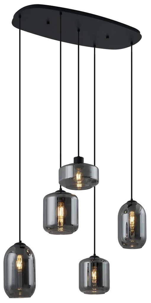 Nowoczesna lampa wisząca czarna z przydymionym szkłem 5-punktowa - Sheena Nowoczesny Oswietlenie wewnetrzne