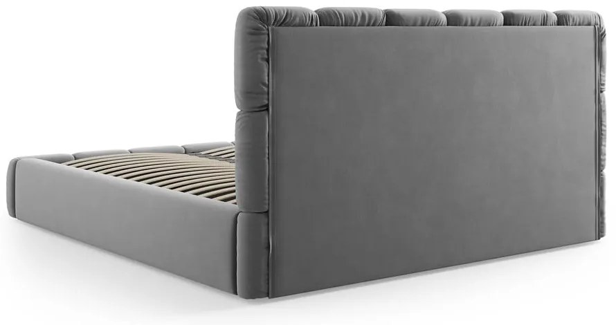 Szare aksamitne tapicerowane łóżko dwuosobowe ze schowkiem i stelażem 180x200 cm Bellis – Micadoni