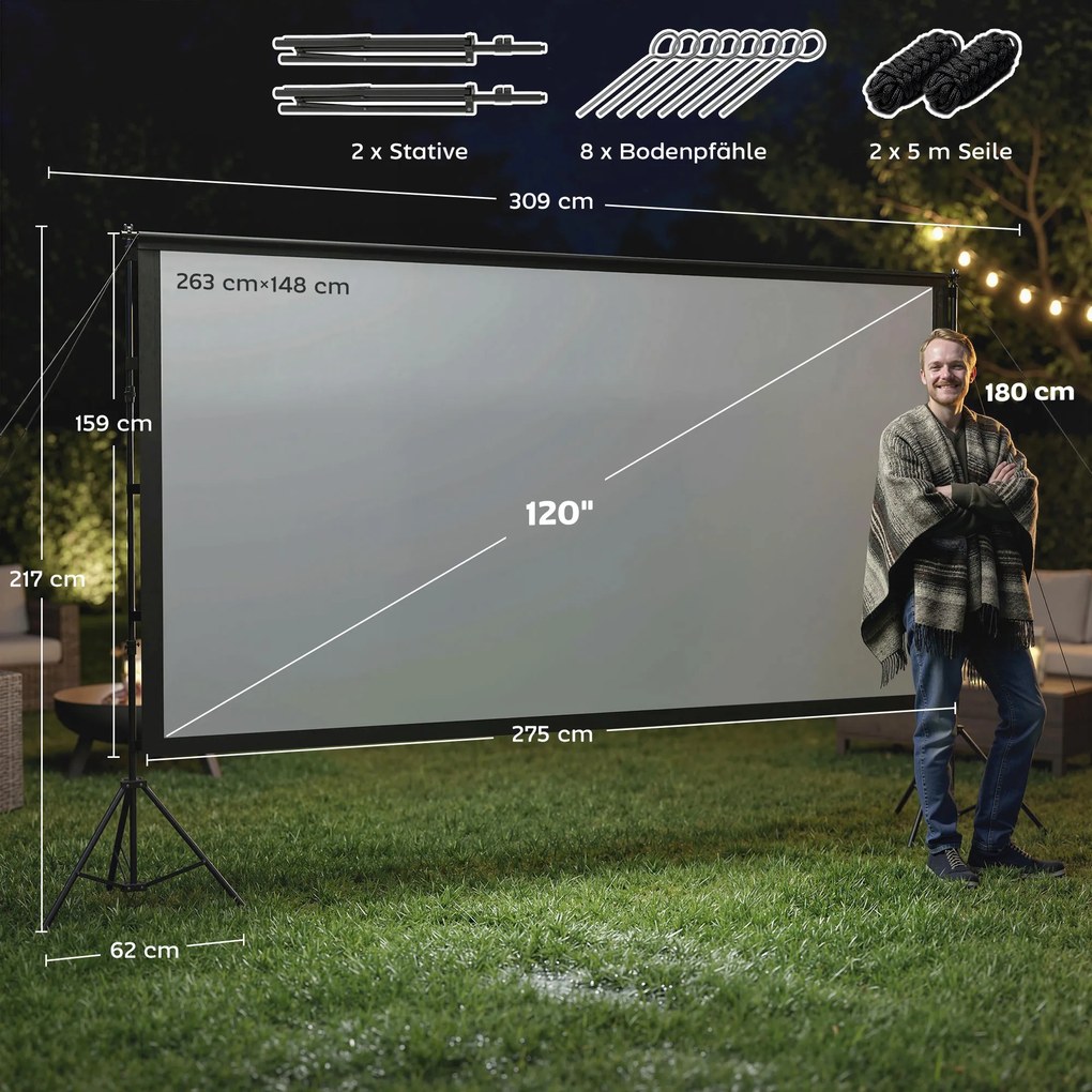HOMCOM 254 cm 16:9 HD 4K/8K ekran projektora ze statywem, przenośny dwustronny ekran ze składanymi statywami, biały | Aosom PL