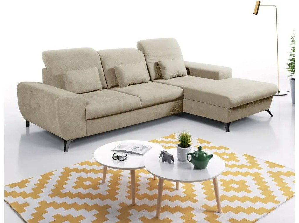 Narożnik rozkładany tapicerowany ALTA z pojemnikiem, układ prawostronny, beżowy