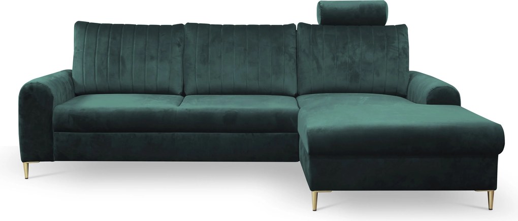 Masseno Narożnik VERONA z funkcją spania i pojemnikiem na pościel, Rozkładana sofa - Zielony, VELLUTO JUNGLE GREEN 27