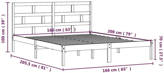 Szare dwuosobowe łóżko z litego drewna 160x200 - Bente 6X