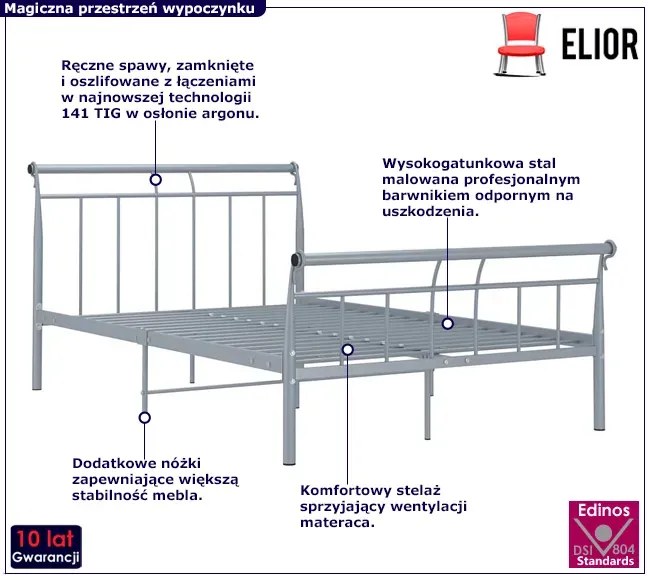 Szare metalowe łóżko dwuosobowe 140x200 cm Nikari 7X