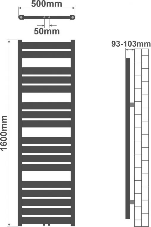 AQUAMARIN Grzejnik łazienkowy pionowy 1600 x 500 mm