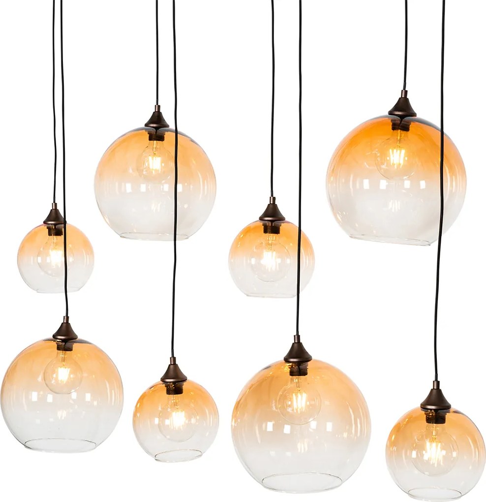 Inteligentna lampa wisząca ciemny brąz z bursztynowym szkłem 8-punktowa z 8 Wifi G95 - Sandra