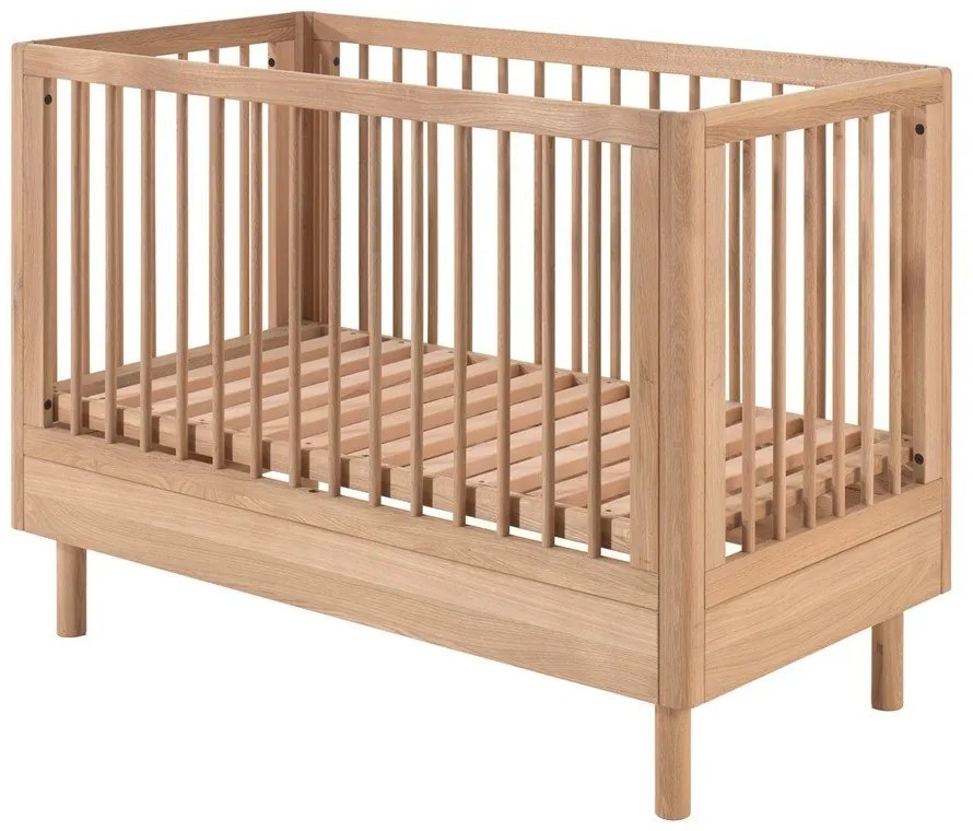 Łóżeczko z litego drewna dębowego z regulowaną wysokością 60x120 cm w naturalnym kolorze Forrest – Vipack