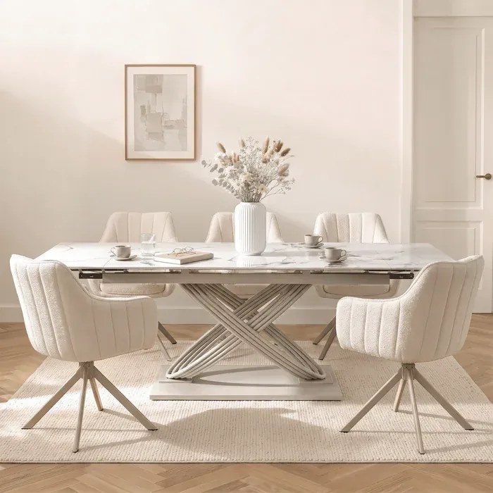 Stół Rozkładany Prostokątny IBIZA 160-240 cm Ceramiczny Biały Marmur/Kaszmir Nowoczesny