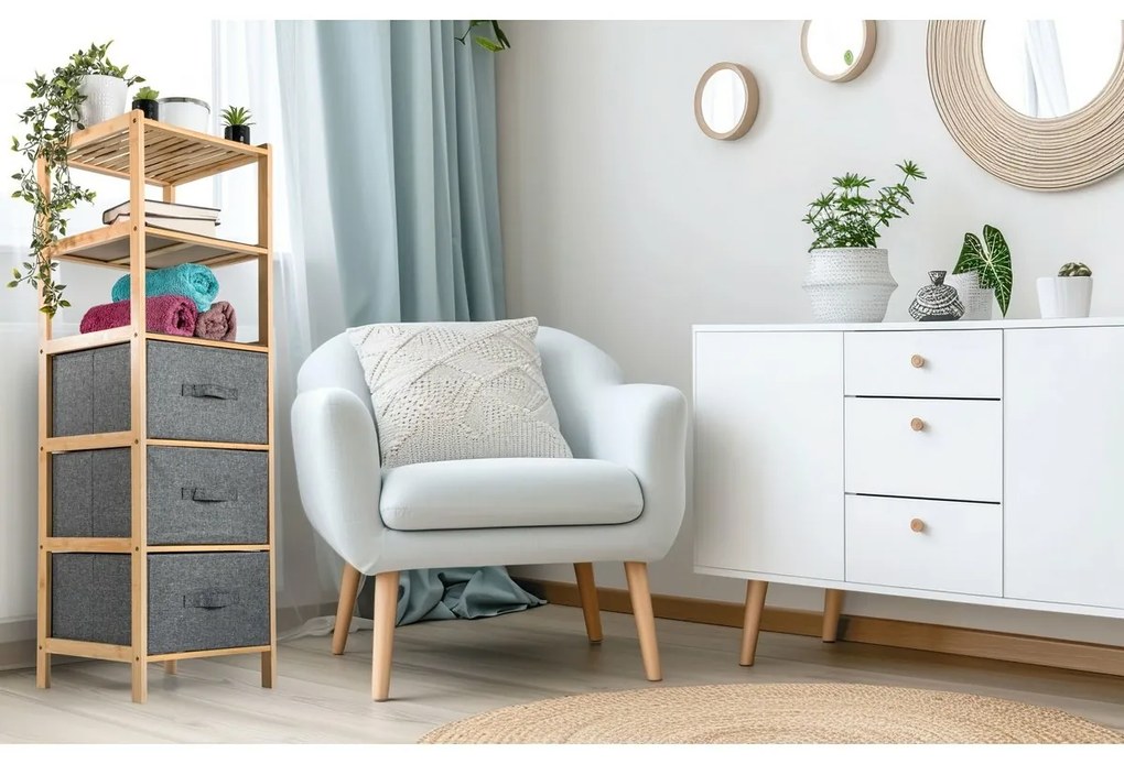 G21 Bambusowy regał z koszykami, 5 półek, szary, 5 pięter