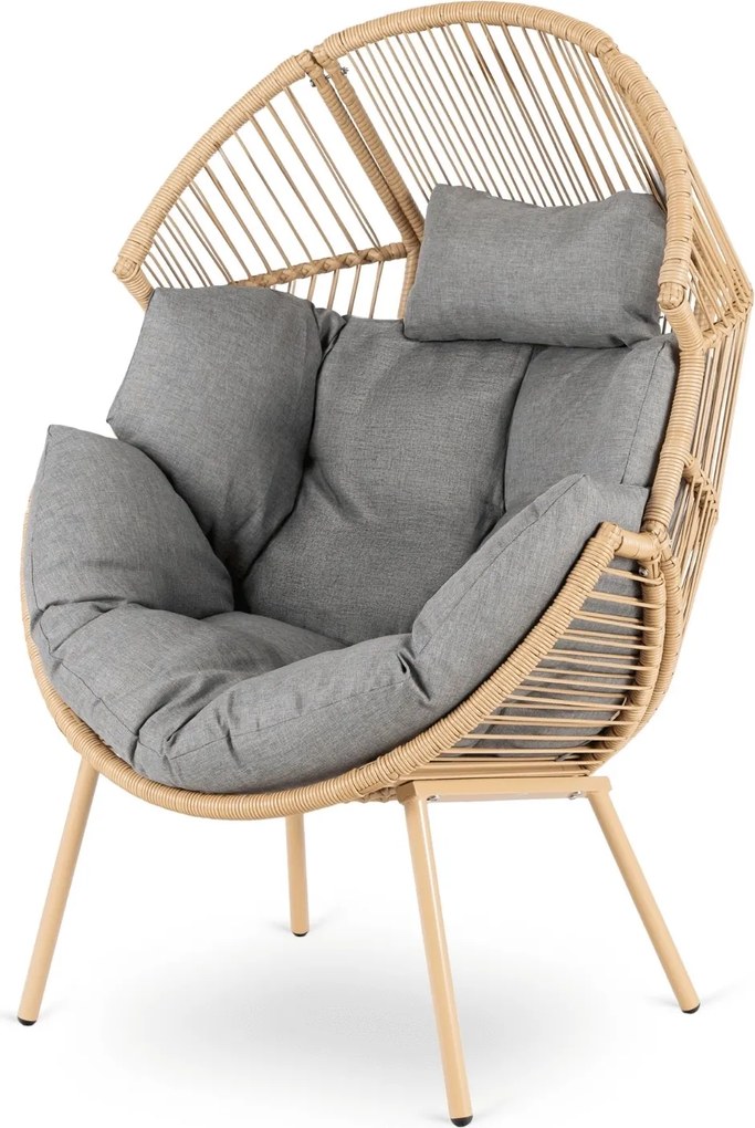 Fotel ogrodowy kokon Zafira technorattan, boho, szara poduszka