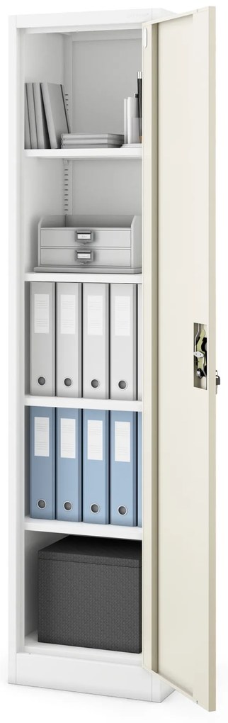 Biurowa szafa metalowa ALEX, 450 x 1850 x 400 mm, Eco Design: biała/ dąb sonoma